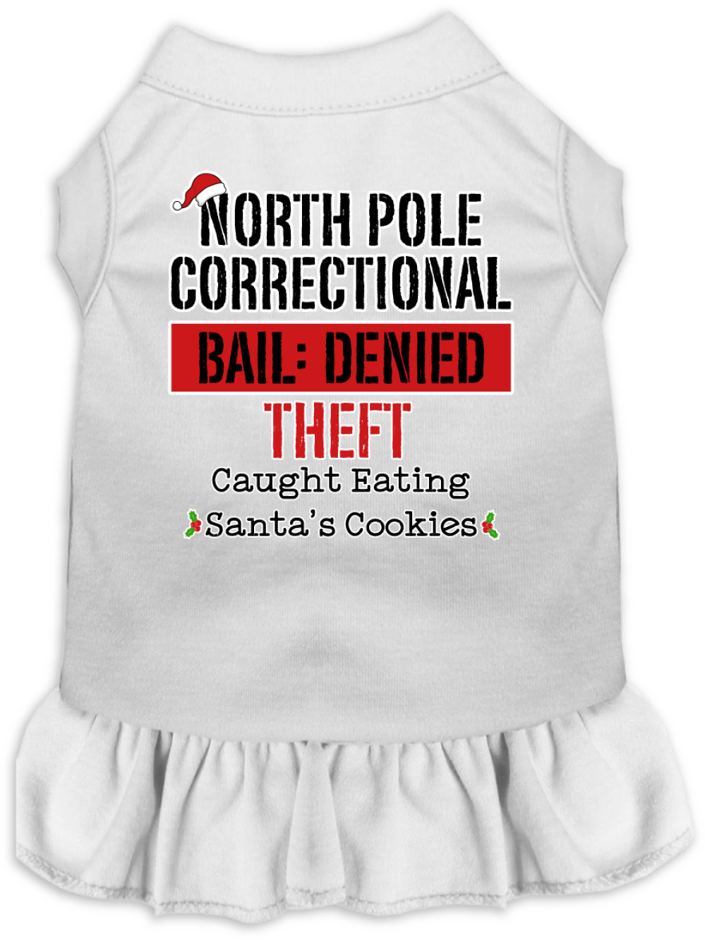 North Pole Correctional Screen Print Dog Dress White Size XL